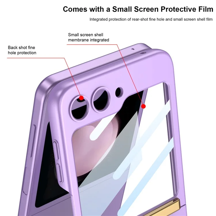 GKK For Samsung Galaxy Z Flip5 5G PC Ultra-Thin Case Wrist Band Kickstand Phone Cover with Tempered Glass Small Screen Film - Green