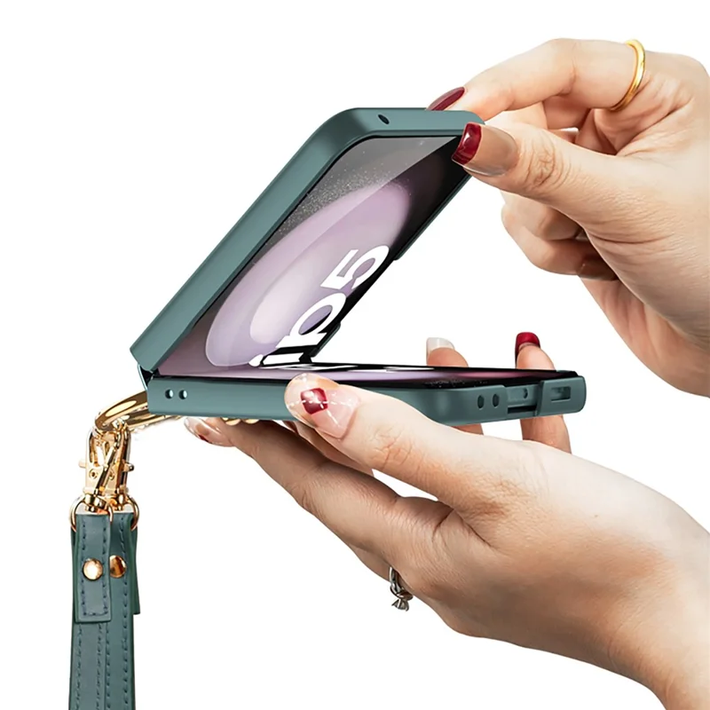 GKK For Samsung Galaxy Z Flip5 5G Ring Kickstand Cover Hard PC Phone Case with Small Screen Film and Shoulder Strap - Black