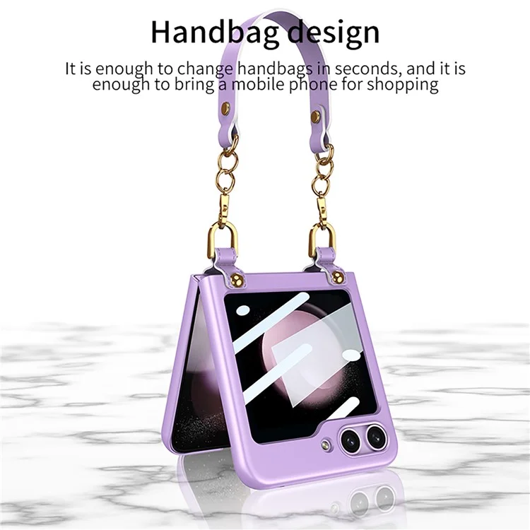 GKK Para Samsung Galaxy Z Flip5 5G Hand Strap PC Phone Case Ultra Thin Protective Phone Cover with Integrated Small Screen Film - Roxo