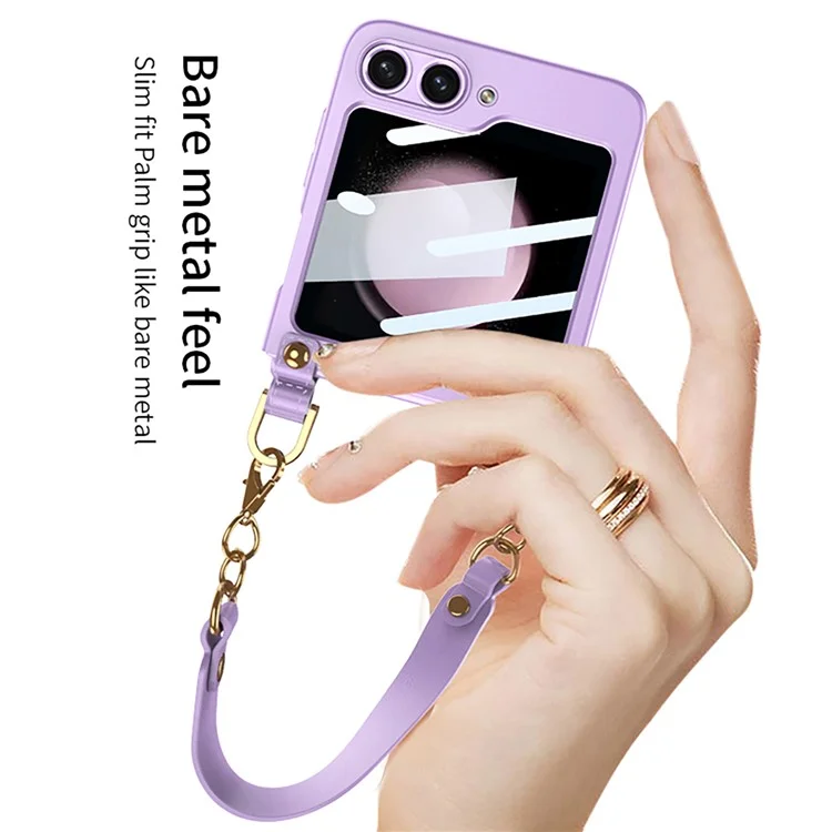 GKK Para Samsung Galaxy Z Flip5 5G Hand Strap PC Phone Case Ultra Thin Protective Phone Cover with Integrated Small Screen Film - Roxo