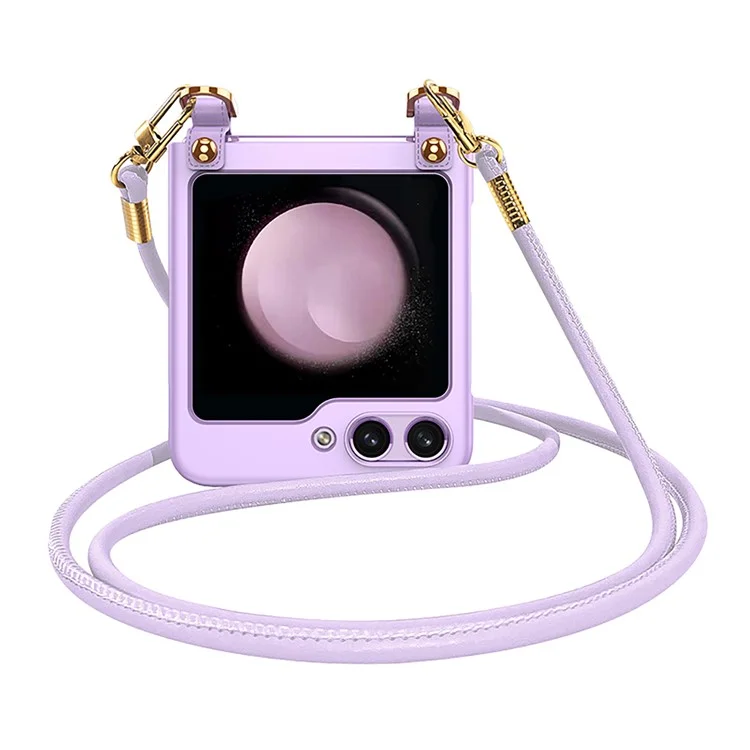 GKK Para Samsung Galaxy Z Flip5 5G PC Capa de Telefone Caso Ultra Slim Dobrável Capa de Telefone Móvel Protetora com Alça de Ombro - Roxo