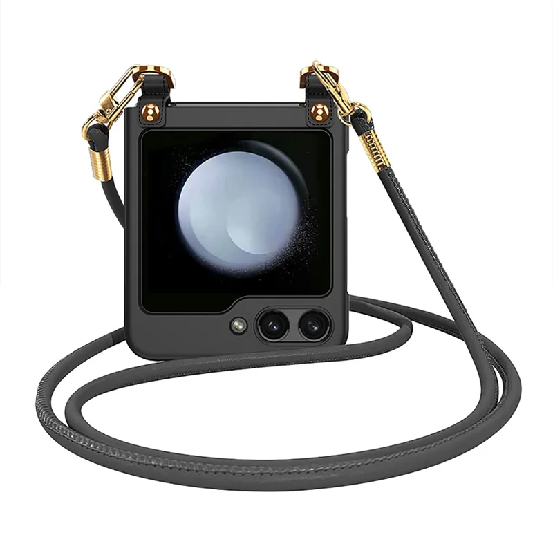 GKK For Samsung Galaxy Z Flip5 5G PC Phone Case Ultra Slim Folding Mobile Protective Cover with Shoulder Strap - Black