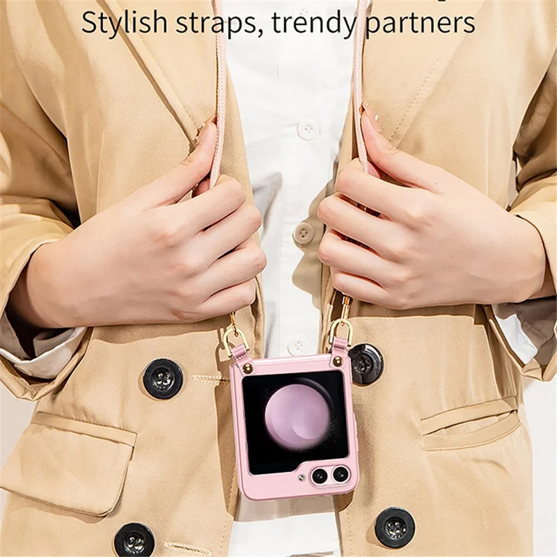 GKK For Samsung Galaxy Z Flip5 5G PC Phone Case Ultra Slim Folding Mobile Protective Cover with Shoulder Strap - Black