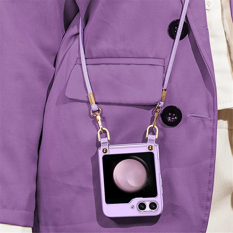 GKK For Samsung Galaxy Z Flip5 5G PC Phone Case Ultra Slim Folding Mobile Protective Cover with Shoulder Strap - Black