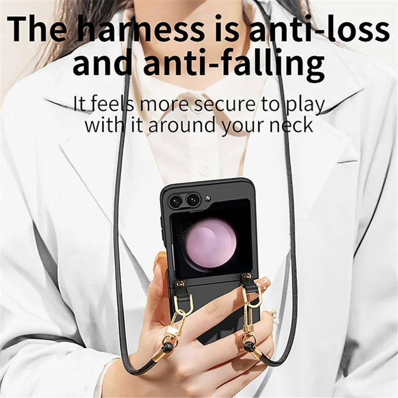 GKK For Samsung Galaxy Z Flip5 5G PC Phone Case Ultra Slim Folding Mobile Protective Cover with Shoulder Strap - Black