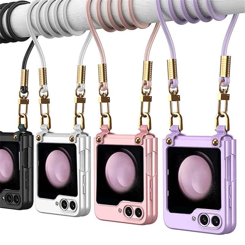 GKK For Samsung Galaxy Z Flip5 5G PC Phone Case Ultra Slim Folding Mobile Protective Cover with Shoulder Strap - Black