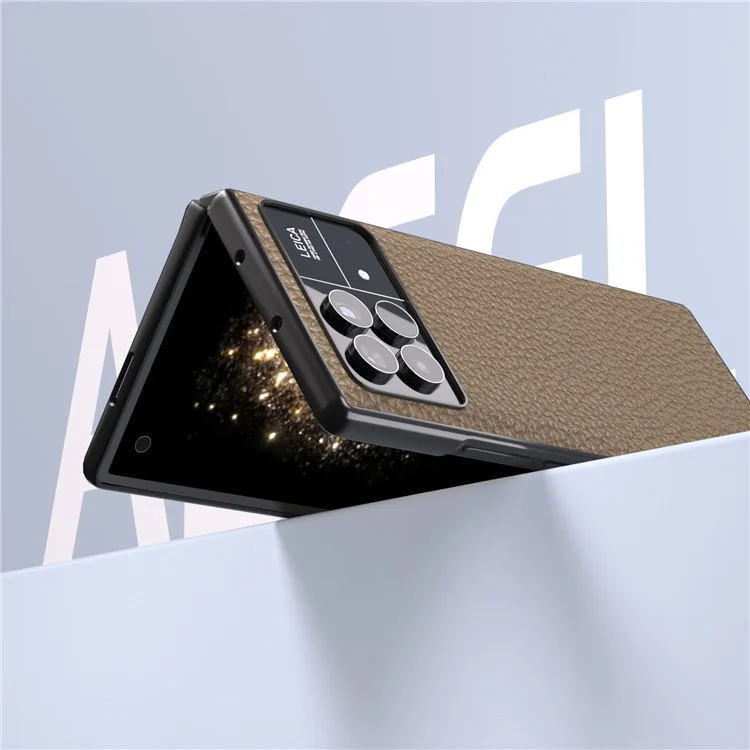 ABEEL Per Xiaomi Mix Fold 3 5G Custodia Protettiva Texture Litchi in Vera Pelle Bovina Rivestita in PC - Kaki