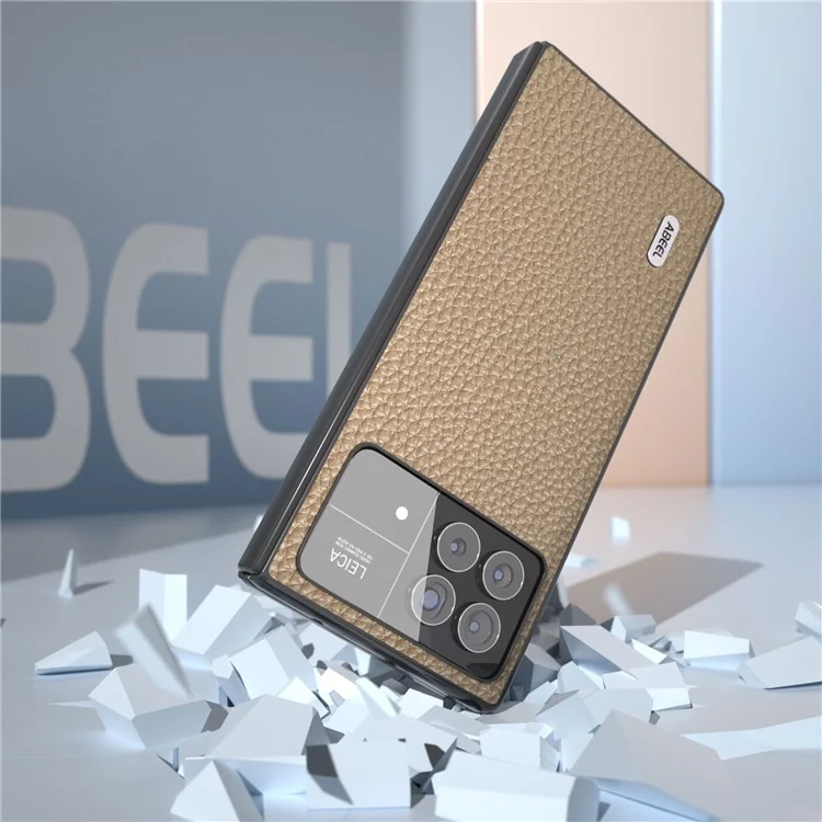 ABEEL Per Xiaomi Mix Fold 3 5G Custodia Protettiva Texture Litchi in Vera Pelle Bovina Rivestita in PC - Kaki