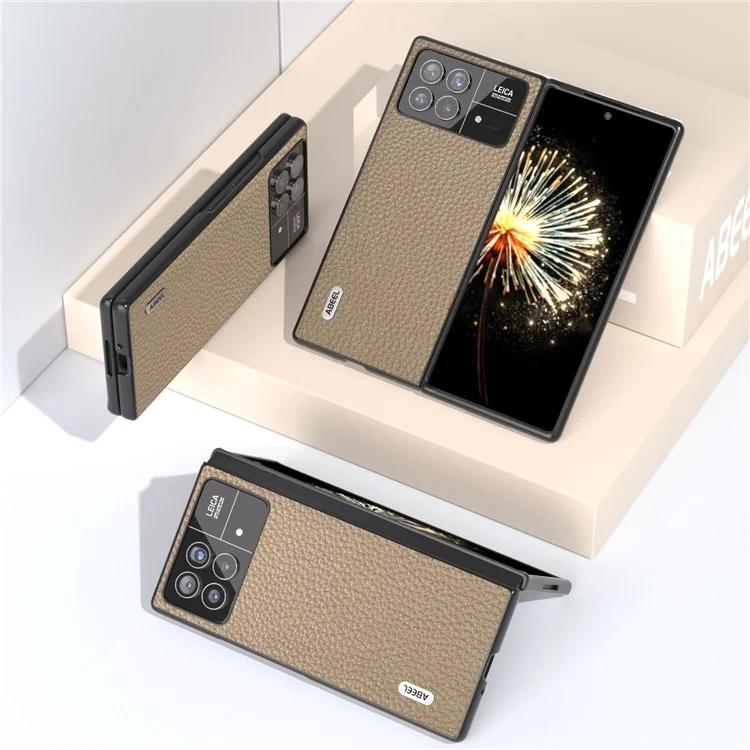 ABEEL Per Xiaomi Mix Fold 3 5G Custodia Protettiva Texture Litchi in Vera Pelle Bovina Rivestita in PC - Kaki