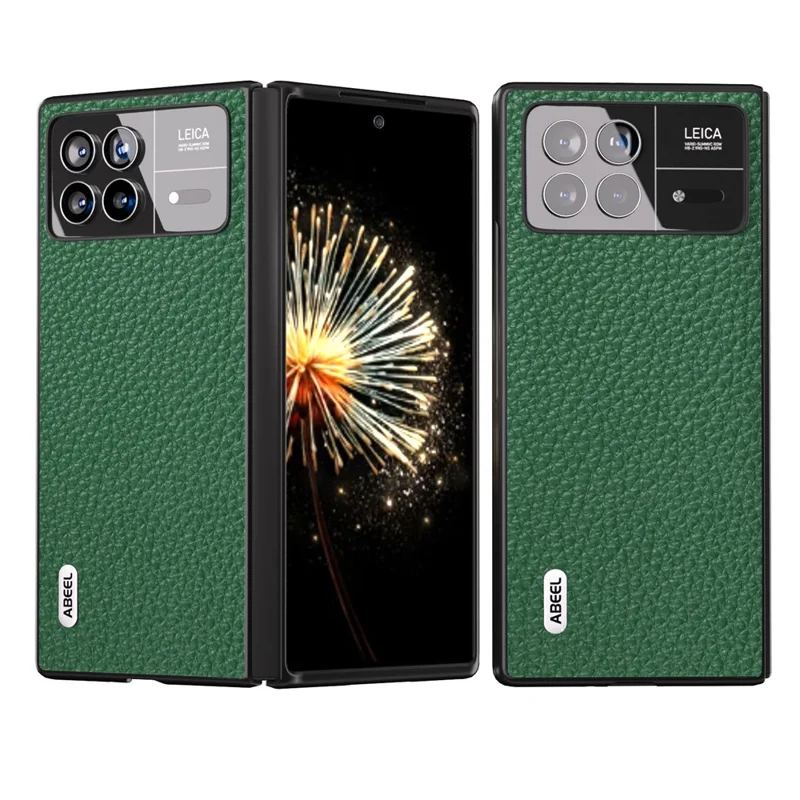 ABEEL For Xiaomi Mix Fold 3 5G Litchi Texture Protective Cover Genuine Cow Leather Coated PC Phone Case - Green