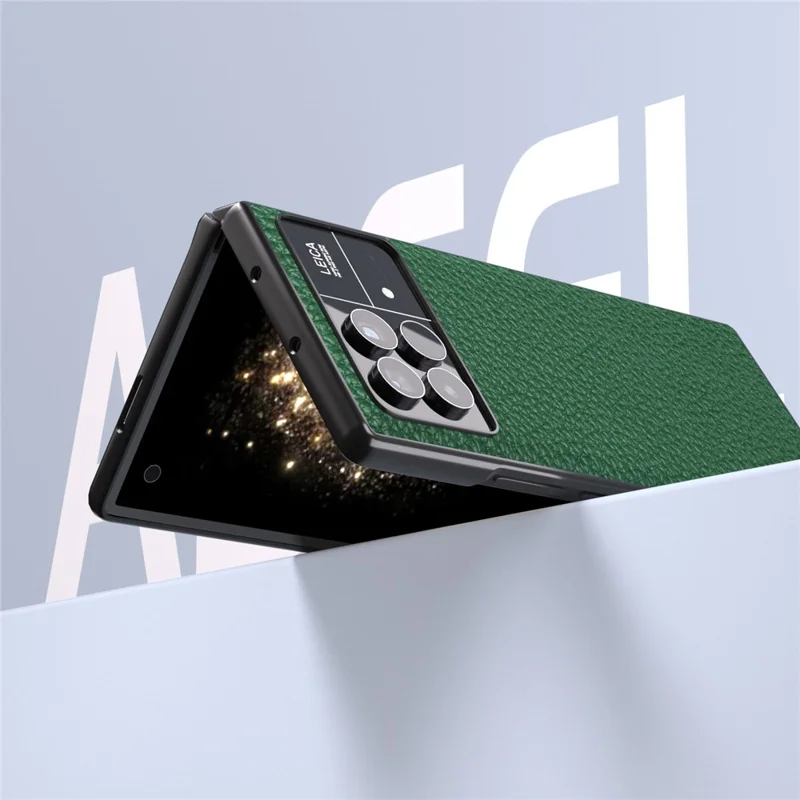 ABEEL For Xiaomi Mix Fold 3 5G Litchi Texture Protective Cover Genuine Cow Leather Coated PC Phone Case - Green