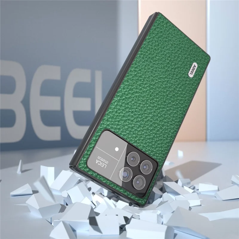 ABEEL For Xiaomi Mix Fold 3 5G Litchi Texture Protective Cover Genuine Cow Leather Coated PC Phone Case - Green