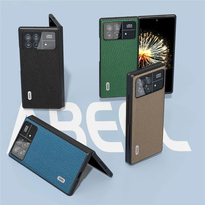 ABEEL For Xiaomi Mix Fold 3 5G Litchi Texture Protective Cover Genuine Cow Leather Coated PC Phone Case - Green