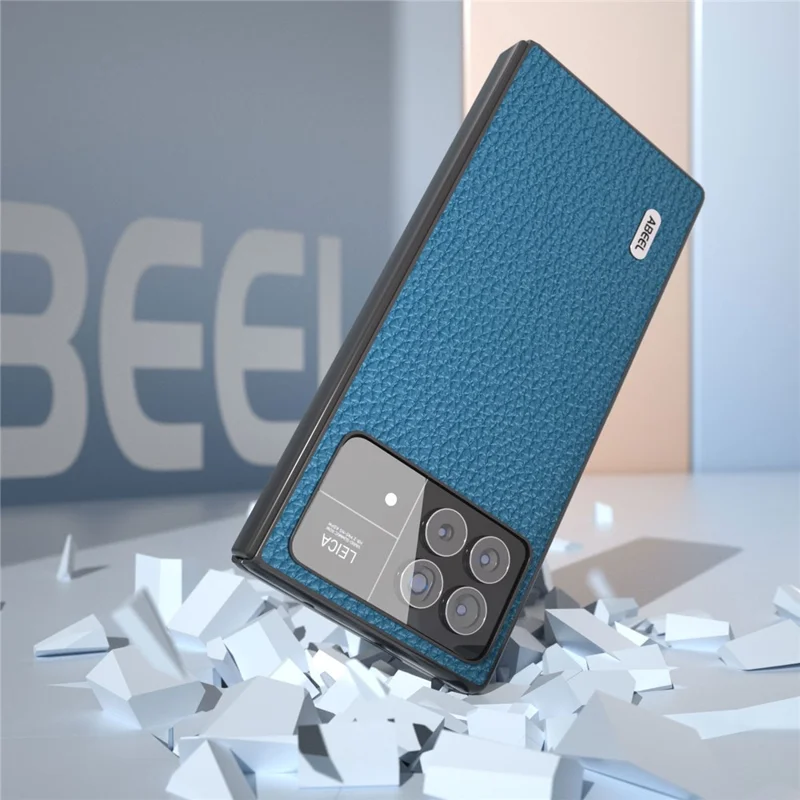 ABEEL For Xiaomi Mix Fold 3 5G Litchi Texture Protective Cover Genuine Cow Leather Coated PC Phone Case - Blue