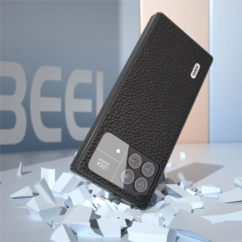 ABEEL For Xiaomi Mix Fold 3 5G Litchi Texture Protective Cover Genuine Cow Leather Coated PC Phone Case - Black