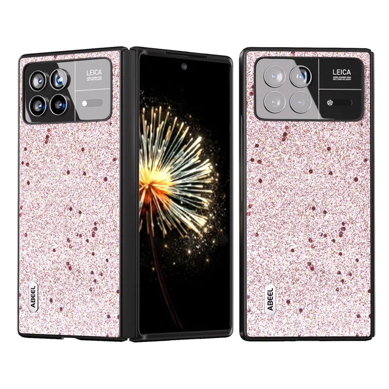ABEEL For Xiaomi Mix Fold 3 5G Glitter Phone Case PU Leather + PC Shockproof Protective Cover - Pink