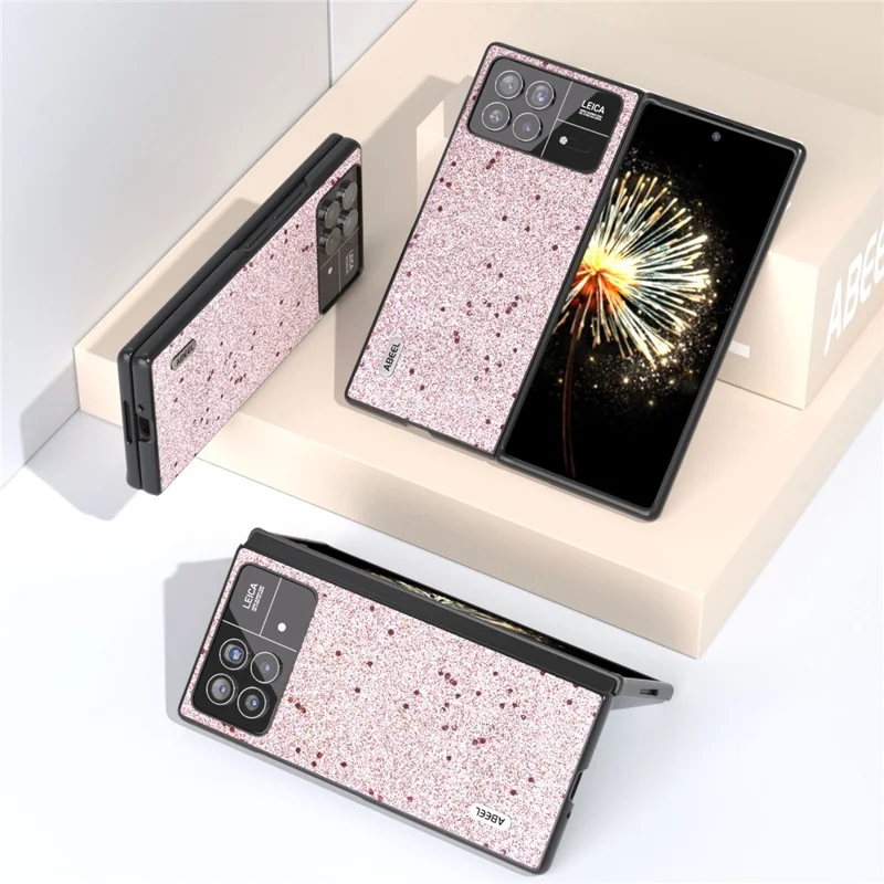 ABEEL For Xiaomi Mix Fold 3 5G Glitter Phone Case PU Leather + PC Shockproof Protective Cover - Pink