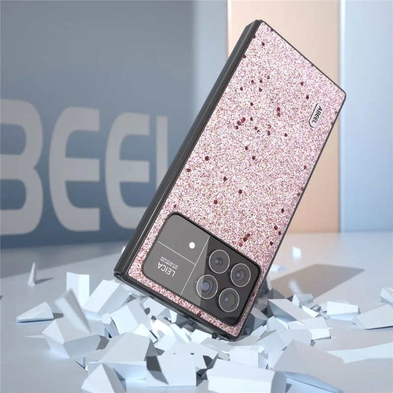 ABEEL For Xiaomi Mix Fold 3 5G Glitter Phone Case PU Leather + PC Shockproof Protective Cover - Pink