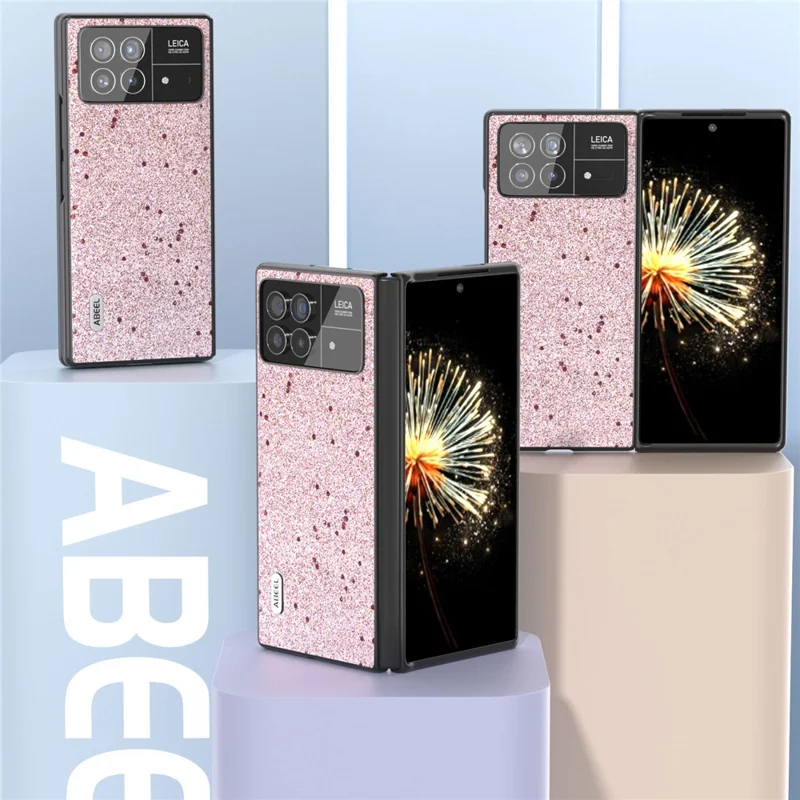 ABEEL For Xiaomi Mix Fold 3 5G Glitter Phone Case PU Leather + PC Shockproof Protective Cover - Pink