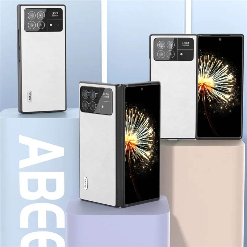 ABEEL för Xiaomi Mix Fold 3 5G PU-läderbelagd PC-telefonhölja Litchi-struktur Slagfast skal - Vit