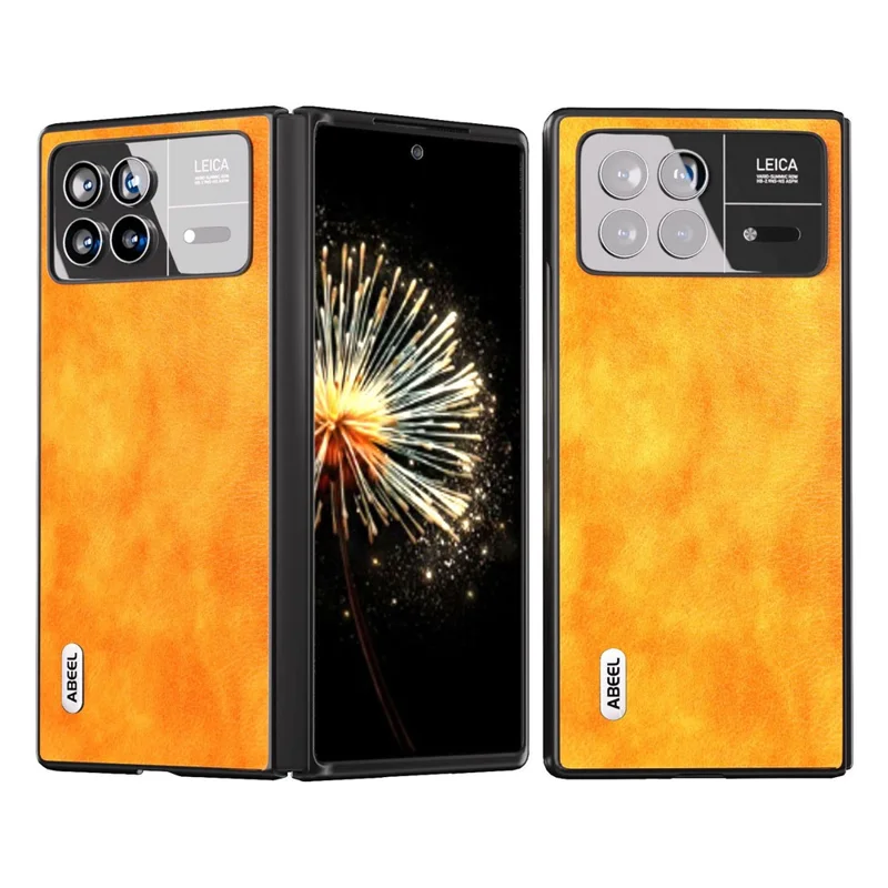 ABEEL Pour Xiaomi Mix Fold 3 5G Étui de protection en PC avec revêtement en cuir PU Texture Litchi Anti-chute - Orange