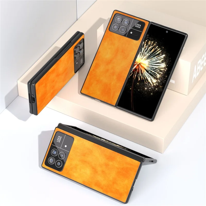 ABEEL Pour Xiaomi Mix Fold 3 5G Étui de protection en PC avec revêtement en cuir PU Texture Litchi Anti-chute - Orange