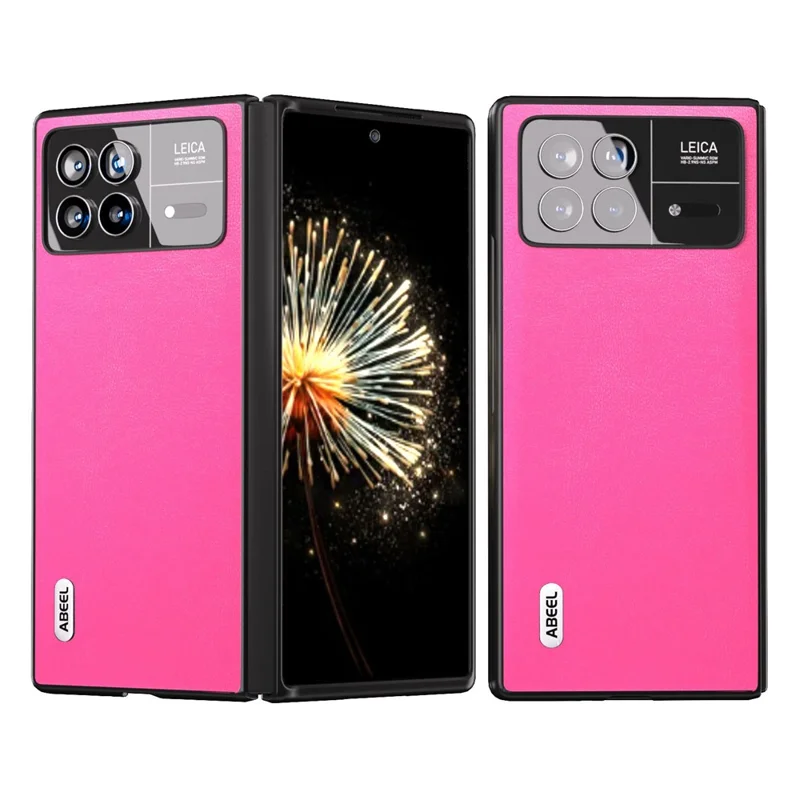 ABEEL For Xiaomi Mix Fold 3 5G Protective Back Cover Textured PU Leather+PC Phone Case - Rose