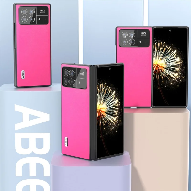 ABEEL For Xiaomi Mix Fold 3 5G Protective Back Cover Textured PU Leather+PC Phone Case - Rose