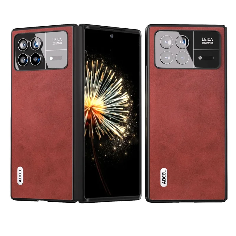 ABEEL For Xiaomi Mix Fold 3 5G Cowhide Texture Phone Case PU Leather Coated TPU+PC Cover - Red