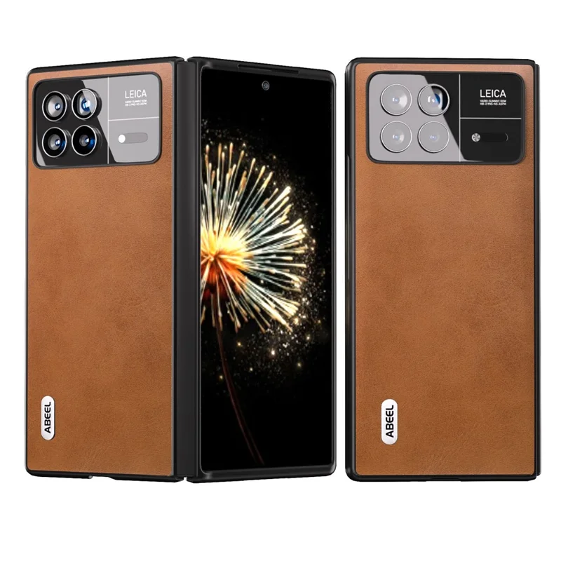 ABEEL For Xiaomi Mix Fold 3 5G Cowhide Texture Phone Case PU Leather Coated TPU+PC Cover - Brown
