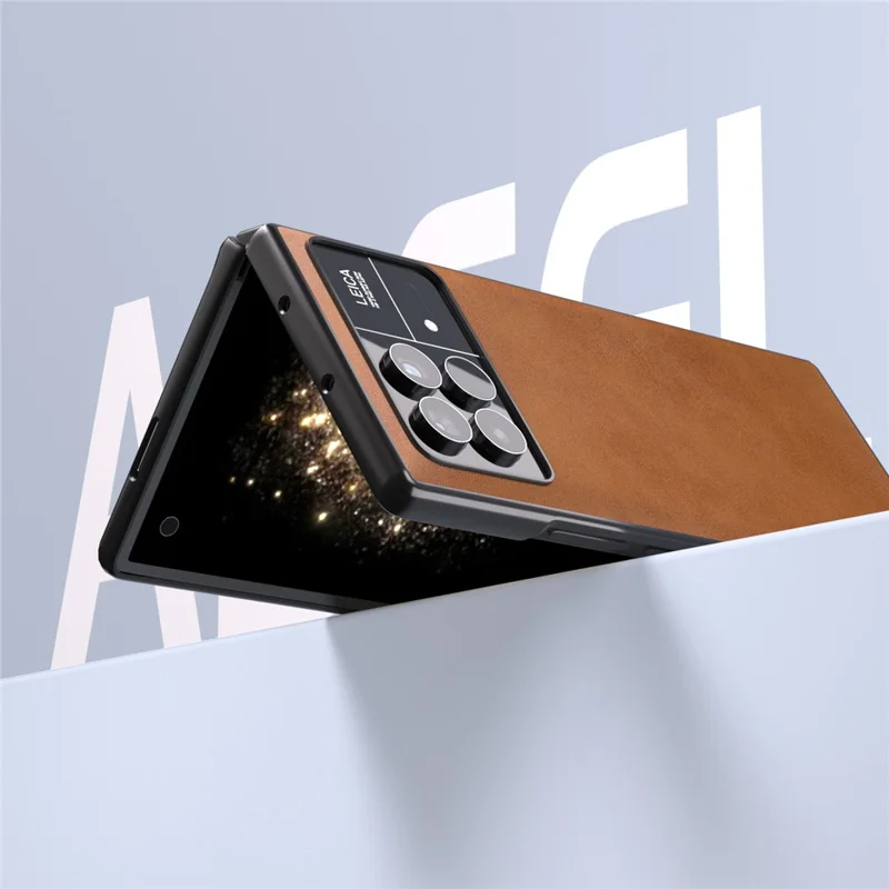 ABEEL For Xiaomi Mix Fold 3 5G Cowhide Texture Phone Case PU Leather Coated TPU+PC Cover - Brown