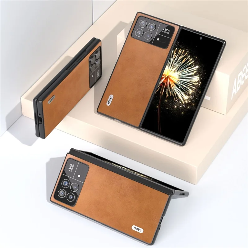 ABEEL For Xiaomi Mix Fold 3 5G Cowhide Texture Phone Case PU Leather Coated TPU+PC Cover - Brown
