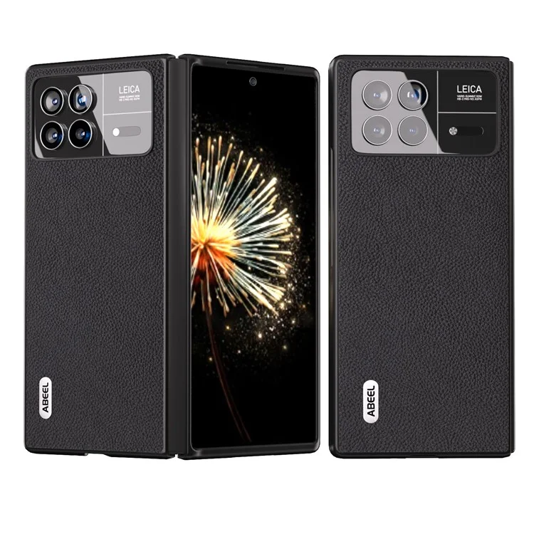 ABEEL Para Xiaomi Mix Fold 3 5G Cubierta de Teléfono a Prueba de Polvo con Textura de Litchi, Funda Protectora de Cuero Auténtico de Vaca + PC - Negro