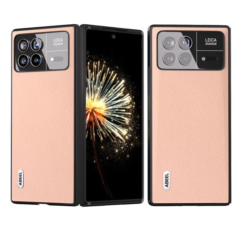 ABEEL For Xiaomi Mix Fold 3 5G Dustproof Litchi Texture Phone Cover Genuine Cow Leather + PC Protective Case - Gold