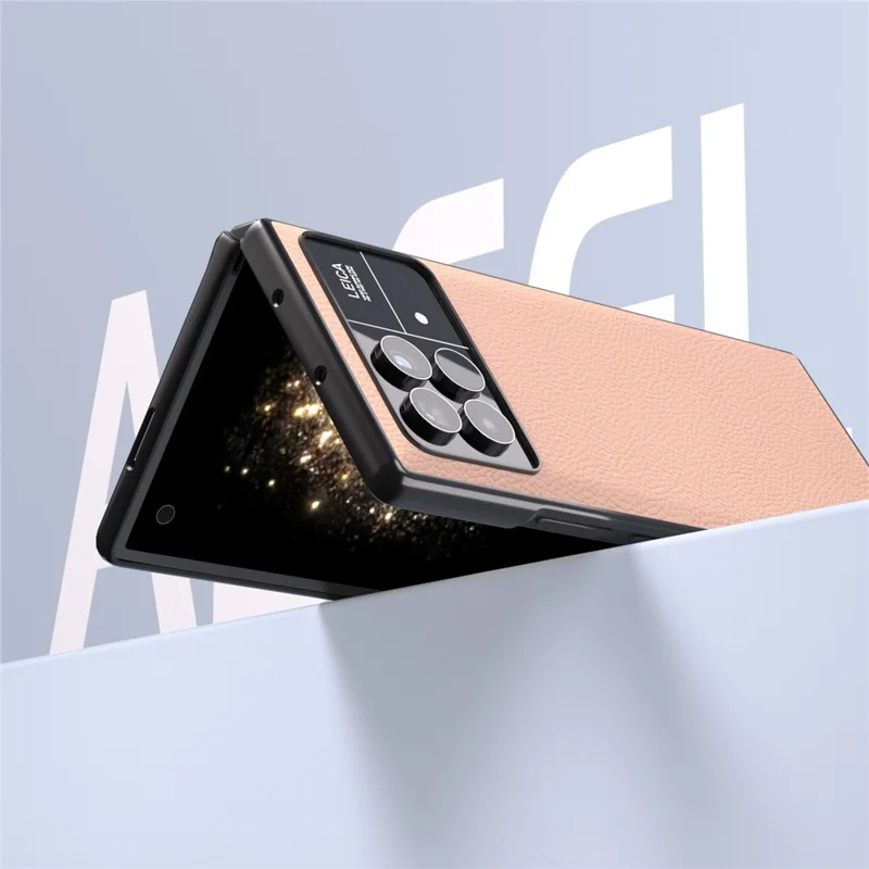 ABEEL For Xiaomi Mix Fold 3 5G Dustproof Litchi Texture Phone Cover Genuine Cow Leather + PC Protective Case - Gold
