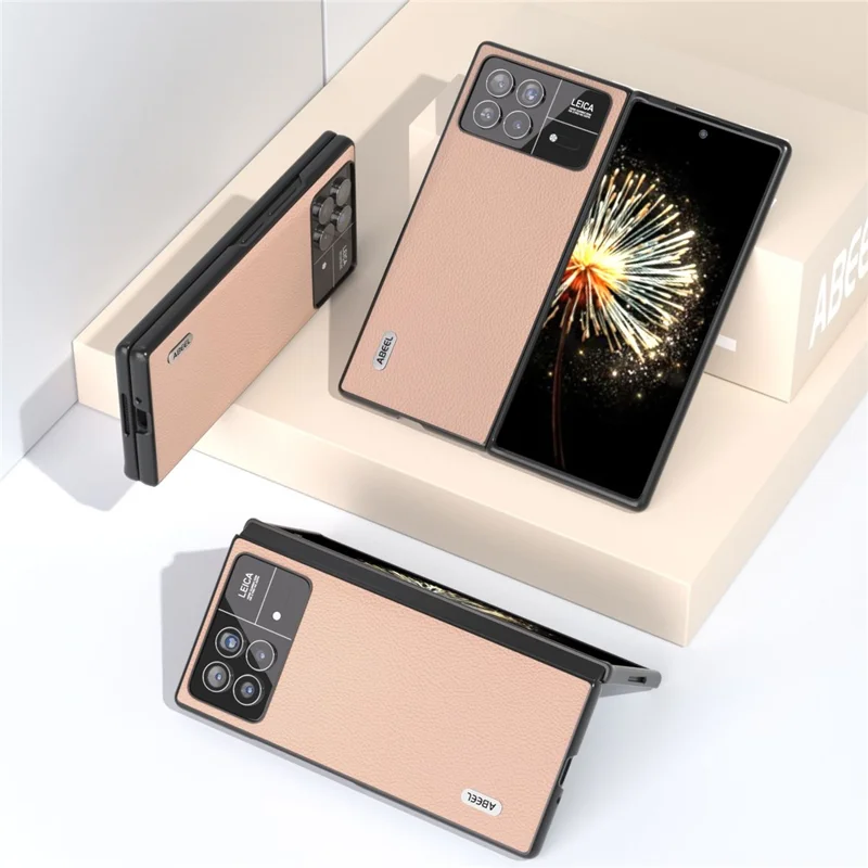 ABEEL For Xiaomi Mix Fold 3 5G Dustproof Litchi Texture Phone Cover Genuine Cow Leather + PC Protective Case - Gold