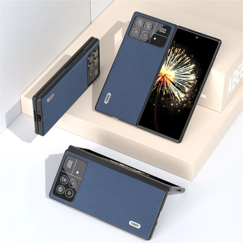 ABEEL Para Xiaomi Mix Fold 3 5G Capa Protetora de Telefone à Prova de Poeira com Textura de Lichia de Couro Genuíno de Vaca + PC - Azul
