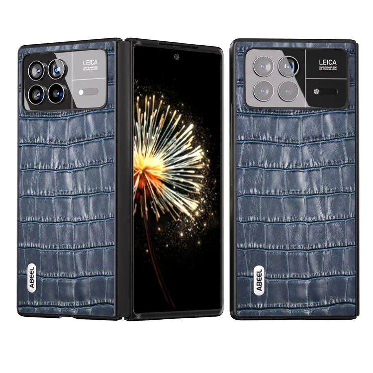 ABEEL Para Xiaomi Mix Fold 3 5G Funda de Teléfono con Textura de Cocodrilo Antideslizante de Cuero Vacuno Genuino + PC - Azul
