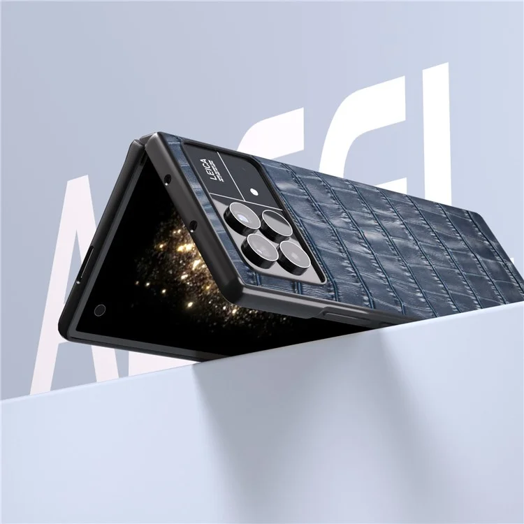 ABEEL Para Xiaomi Mix Fold 3 5G Funda de Teléfono con Textura de Cocodrilo Antideslizante de Cuero Vacuno Genuino + PC - Azul