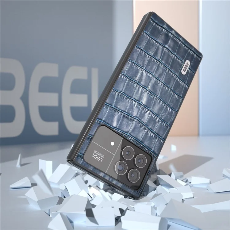 ABEEL Para Xiaomi Mix Fold 3 5G Funda de Teléfono con Textura de Cocodrilo Antideslizante de Cuero Vacuno Genuino + PC - Azul