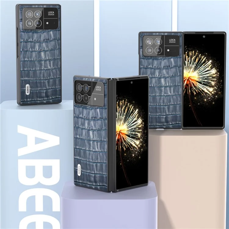 ABEEL Para Xiaomi Mix Fold 3 5G Funda de Teléfono con Textura de Cocodrilo Antideslizante de Cuero Vacuno Genuino + PC - Azul