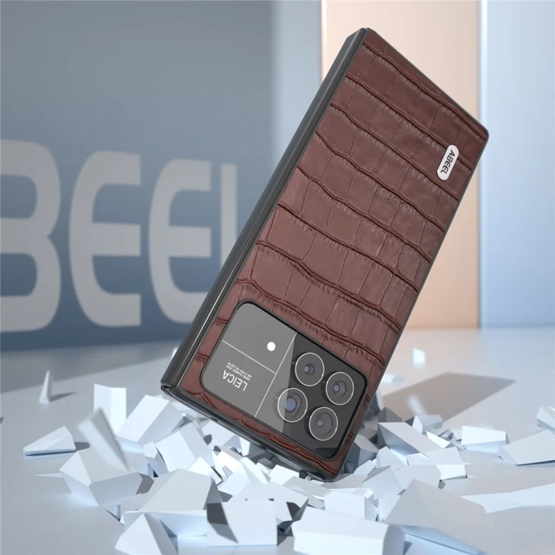 ABEEL For Xiaomi Mix Fold 3 5G Crocodile Texture Phone Cover Anti-drop Genuine Cow Leather+PC Phone Case - Coffee
