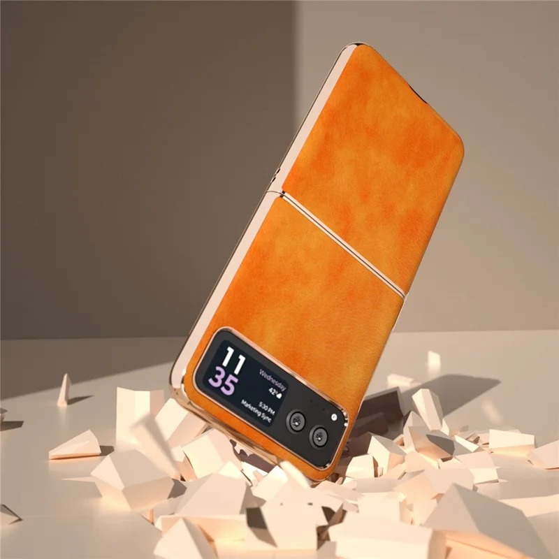 For Motorola Razr 40 5G Litchi Texture PU Leather+PC Back Case Nano Electroplating Phone Cover - Orange