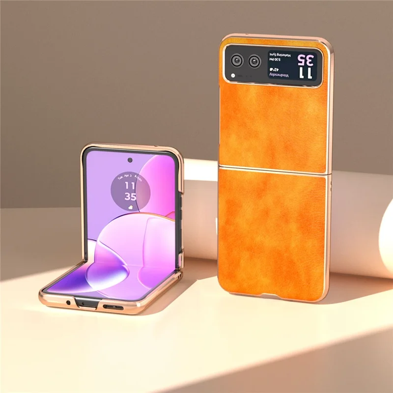 For Motorola Razr 40 5G Litchi Texture PU Leather+PC Back Case Nano Electroplating Phone Cover - Orange