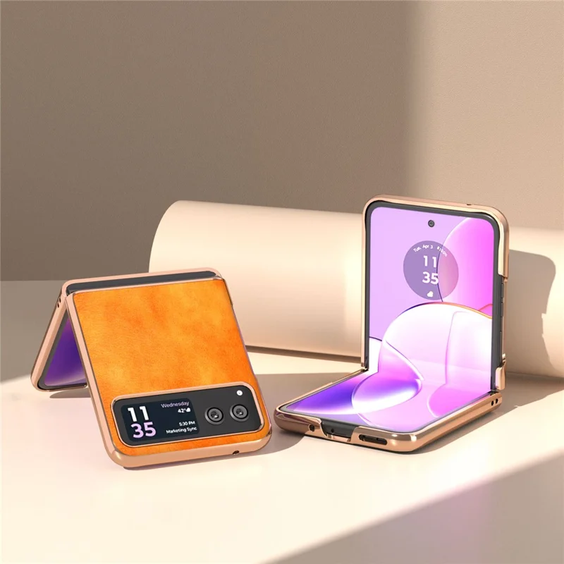 For Motorola Razr 40 5G Litchi Texture PU Leather+PC Back Case Nano Electroplating Phone Cover - Orange