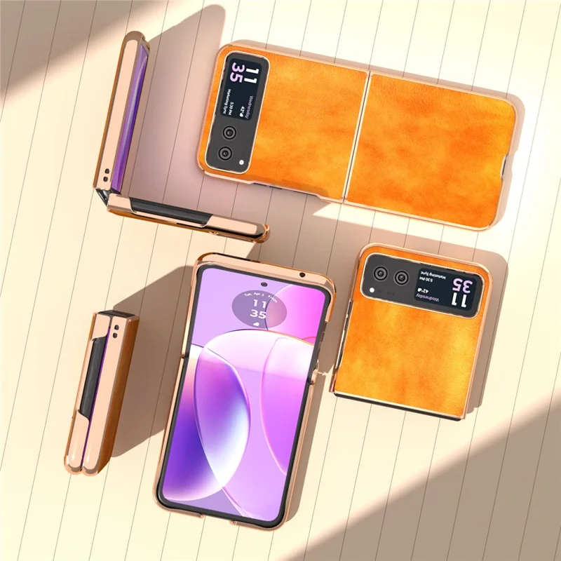 For Motorola Razr 40 5G Litchi Texture PU Leather+PC Back Case Nano Electroplating Phone Cover - Orange