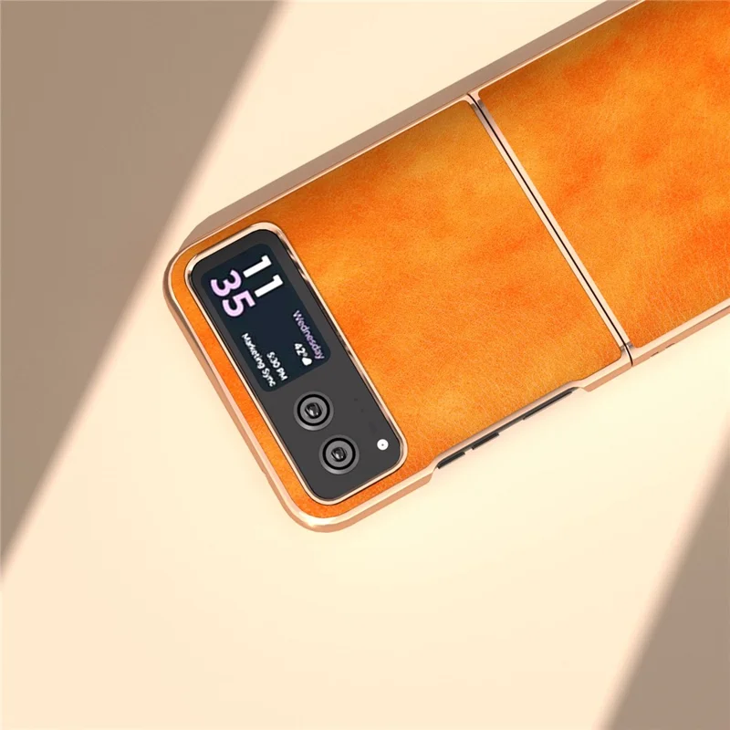 For Motorola Razr 40 5G Litchi Texture PU Leather+PC Back Case Nano Electroplating Phone Cover - Orange