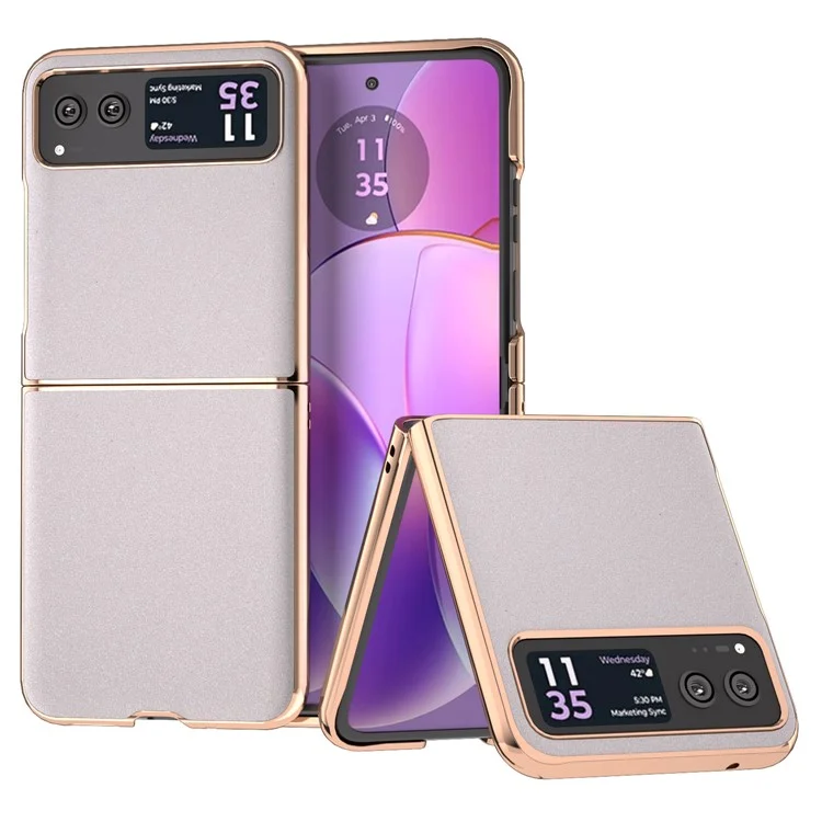 Para Motorola Razr 40 5G Capa de Telefone PU Leather + PC Glitter Nano Eletroplatinamento à Prova de Arranhões Capa - Branco