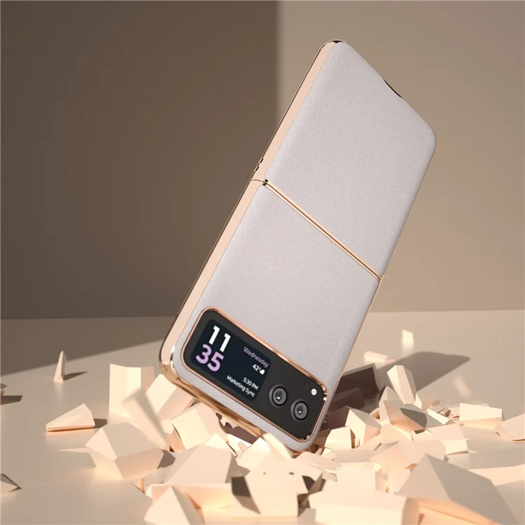 Para Motorola Razr 40 5G Capa de Telefone PU Leather + PC Glitter Nano Eletroplatinamento à Prova de Arranhões Capa - Branco