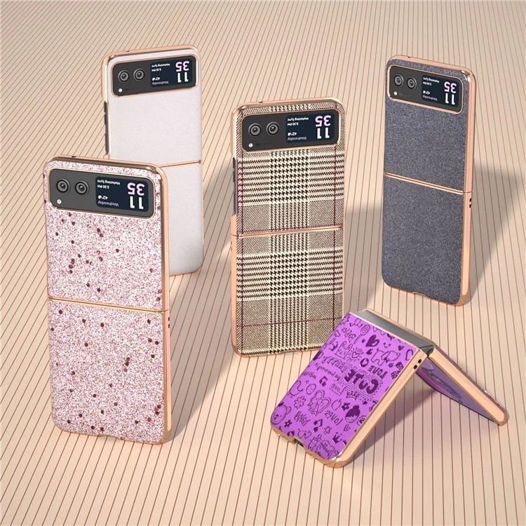 Para Motorola Razr 40 5G Capa de Telefone PU Leather + PC Glitter Nano Eletroplatinamento à Prova de Arranhões Capa - Branco